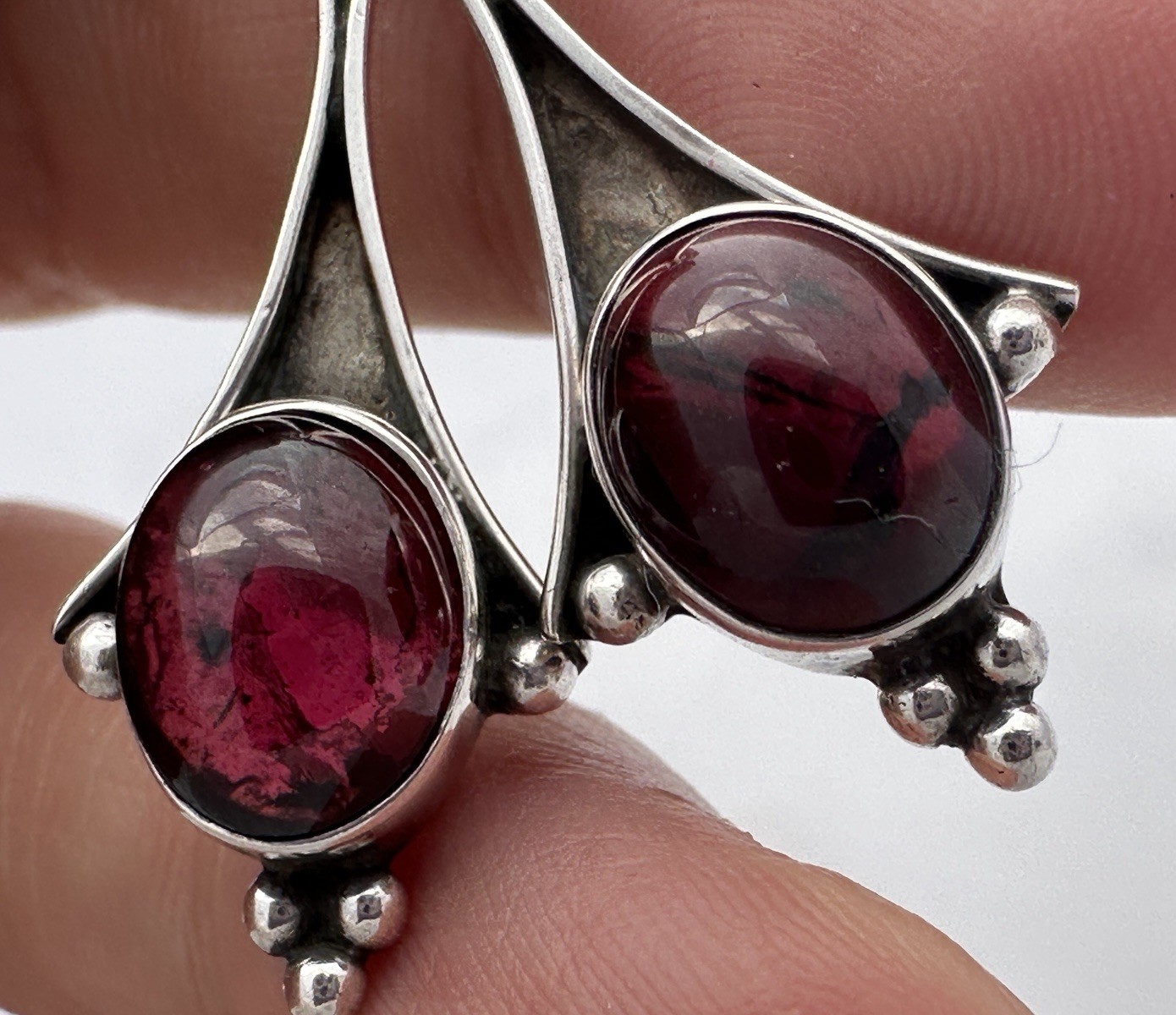 Antique Solid Silver Garnet Earrings - image 5