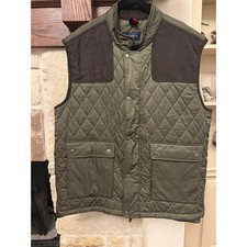 Cremieux Men Olive Green Quilted Vest Black Shoulder Panels Snap Front XL NWT