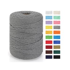 100 Natural Cotton Macrame Cord Rope 4 Strand Twisted Gray 4mm x 328yd