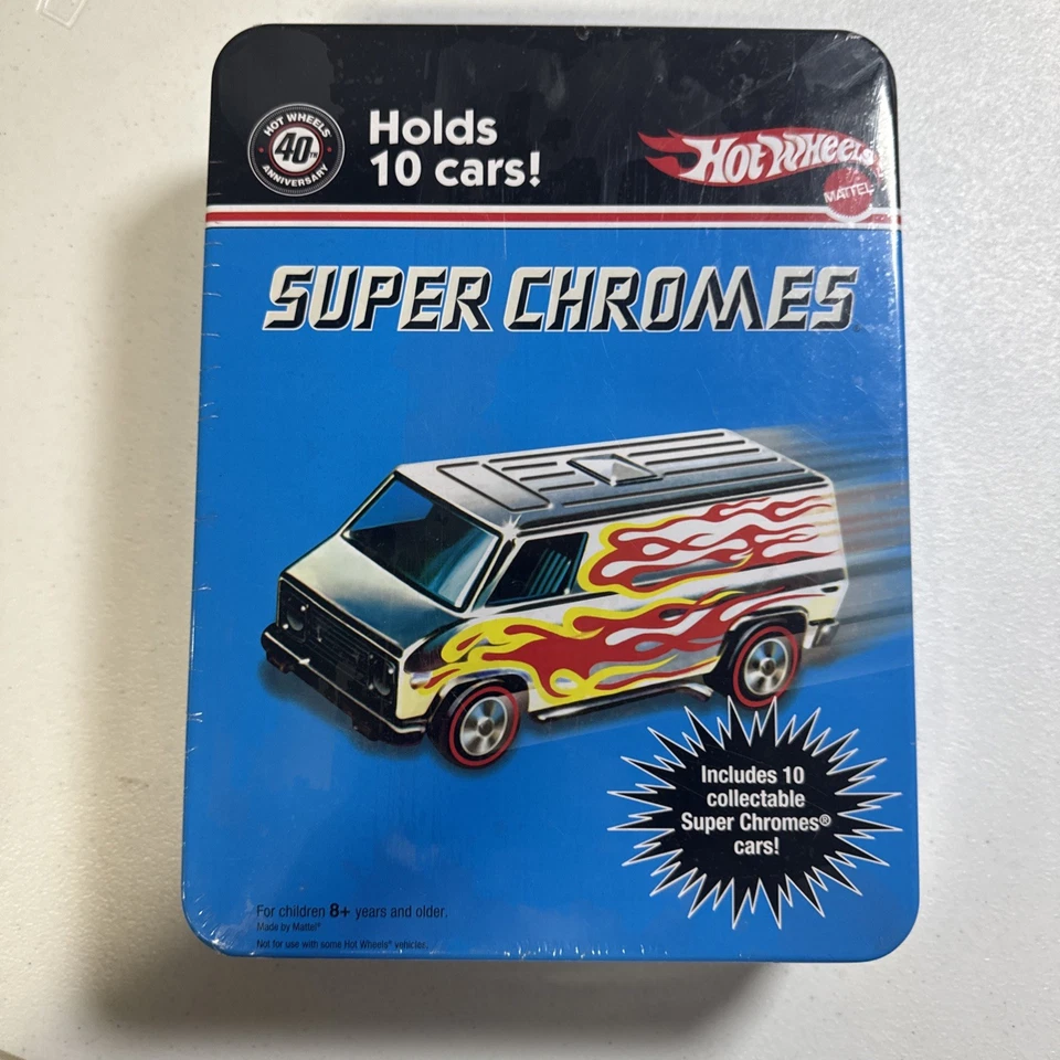 Hot Wheels Super Chromes 10 Car Set Red Line 40TH Anniversary Car Tin Diecast - Image 3 of 4