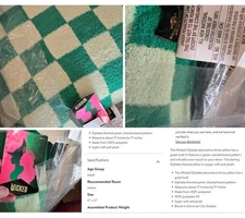 Wicked ELPHABACHECKMAT Elphaba Checkerboard Pillow 18” X 18”  Fleece Feel NWT