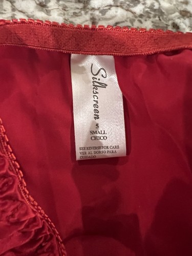 VTG 90s Silkscreen Red Shiny String Bikini Panties Hi Cut Silk Lace Small - Picture 3 of 3