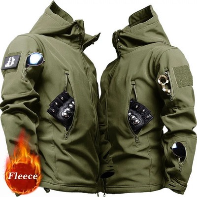 2024 New Sharkskin Soft Shell Hooded Jacket Windproof Waterproof Camping Hiking 