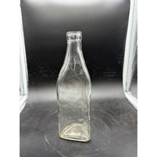 Vintage Triangular Clear Glass Bottle Bud Vase Decanter 9 Inch Tall