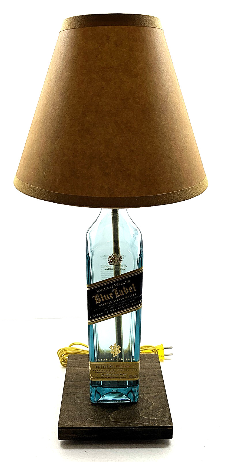 Johnnie Walker Blue Liquor Bottle TABLE LAMP PACKAGE Bulb & Shade with Wood Base