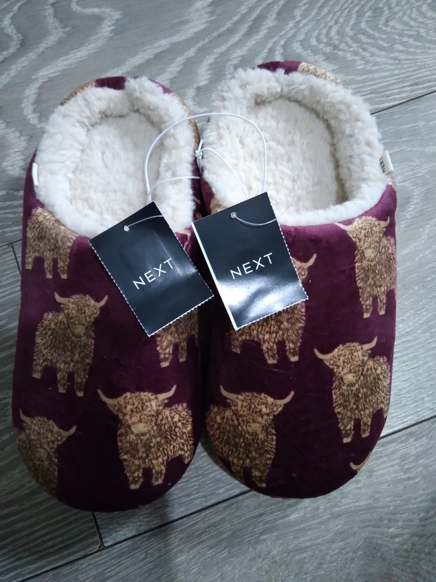 NEXT hamish Highland Cow Burgundy Soft Slipper Small 3-4 New