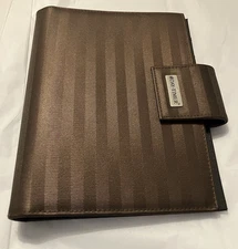 Daytimer Day-Timer Brown Bronze Striped Planner Snap Closure 7 Ring