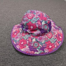 Sunday Afternoons Hat Boonie Kids Large Girls Purple Pink Floral Sun Neck Flap