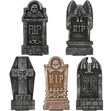 Set of 5 Pack Halloween Foam RIP Graveyard Tombstones for Halloween Lawn Yard...