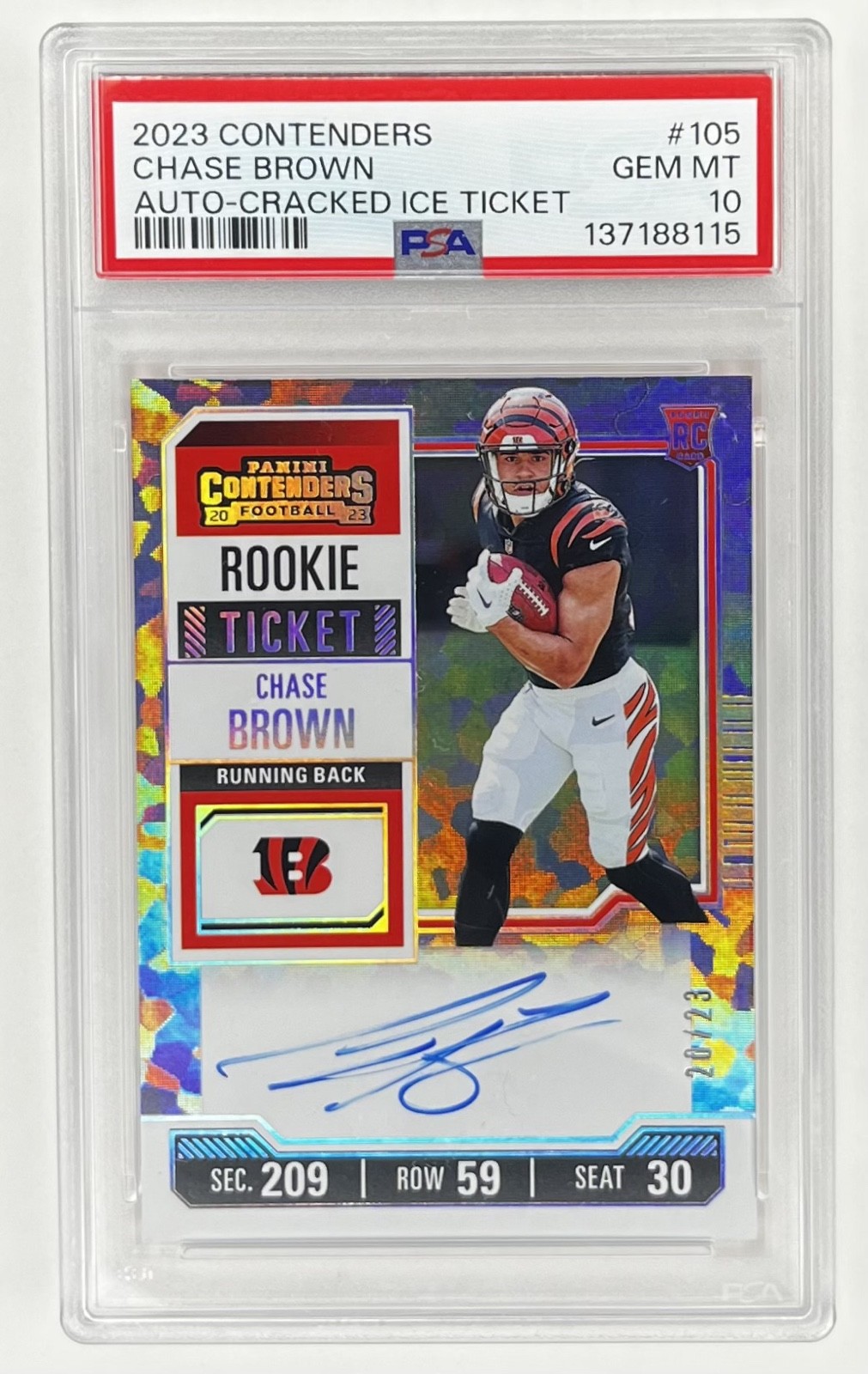 Chase Brown Panini Contenders #105 Autograph Ticket Cracked Ice