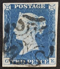 GREAT BRITAIN 1840 Used 2d Blue Plate 1 Maltese Cross 4 Margins GE SIGNED VF