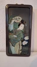 Asiatisches Bild Hinterglasmalerei Geisha mit Blume