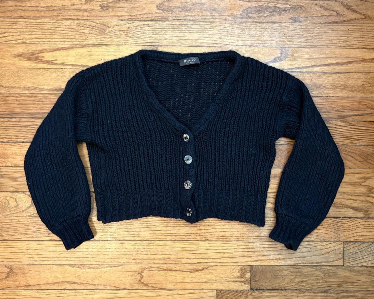 IMAGO Cashmere Cropped Knit Cardigan Sweater Navy Blue (OS)