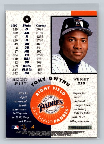 1998 Pinnacle Mint Collection Bronze #8 Tony Gwynn San Diego Padres - Picture 2 of 2