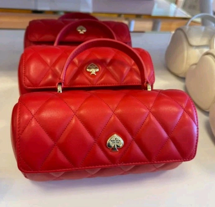 НОВЫЙ С ЯРЛЫКАМИ KATE SPADE KK175 СЕРДЦЕ К СЕРДЦУ 3D СЕРДЦЕ БОЧОНОК СТЕГАНАЯ ЧЕРЕЗ ПЛЕЧО КРАСНЫЙ  