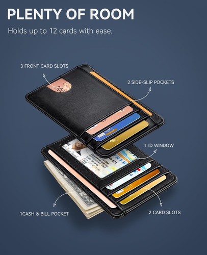 Slim Minimalist Front Pocket RFID Blocking Leather Wallets for Men Women - Picture 3 of 10