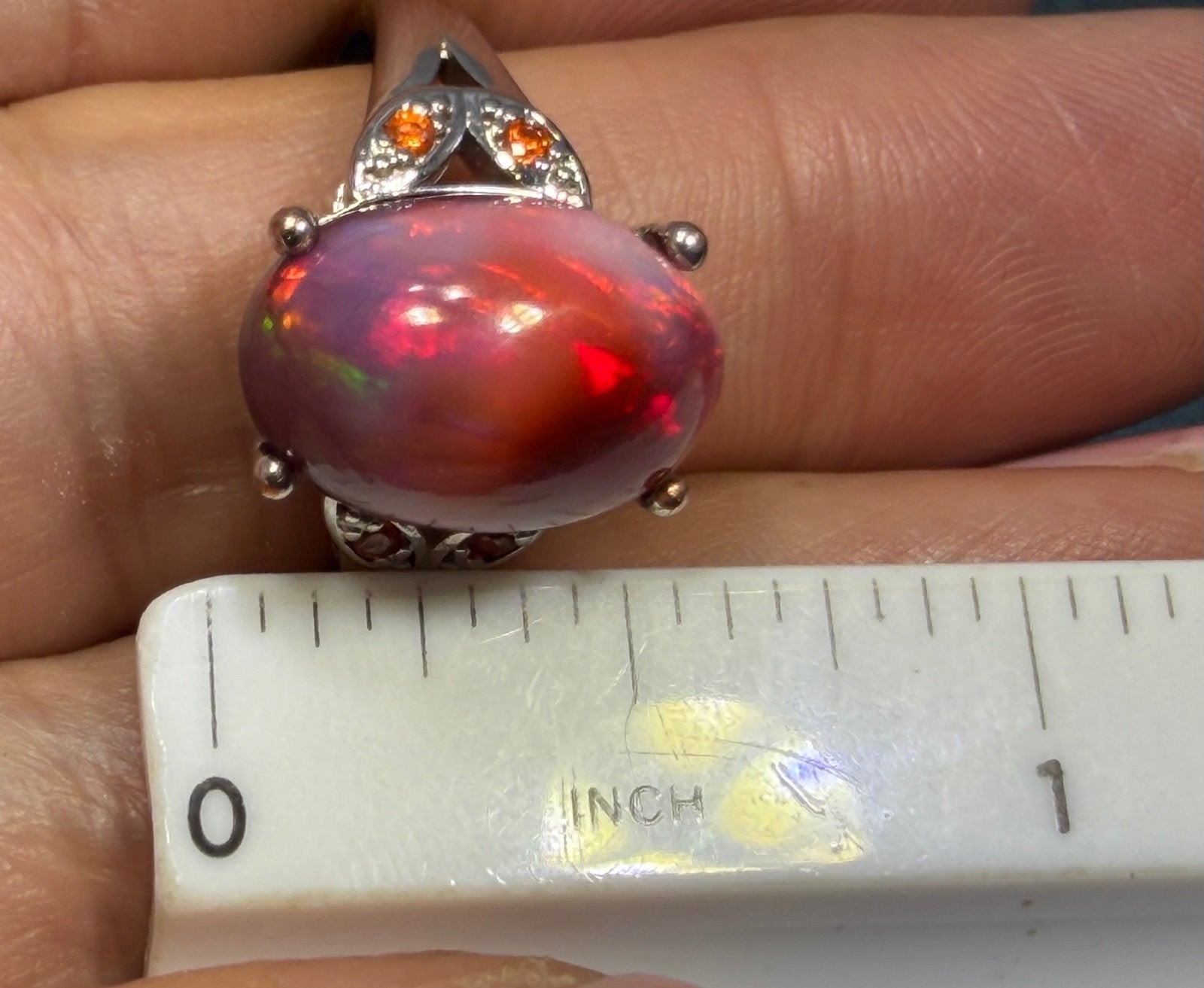 Mexican Red Fire Jelly Opal Sterling Silver Ring. Dragons Egg *Video* image 9