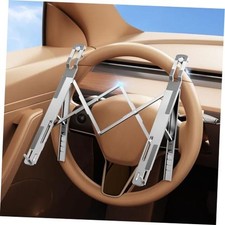 Car Laptop Mount Steering Wheel Tray Holder, Height Adjustable Metallic Silver