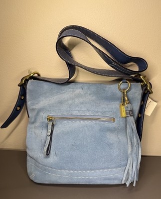 Vintage 2004 Coach Light Blue Suede Slim Duffle Tassel Gold