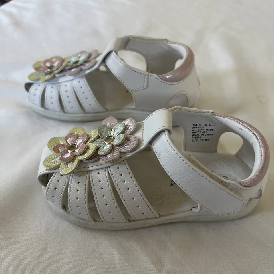Christie & Jill Niño Pequeño Talla 7 M Multicolor Floral Zapatos Sandalias Blanco y Rosa Foto 4 de 4