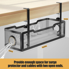 Under Desk Cable Management Tray No Drill Mesh Wire Organizer Clamp Black