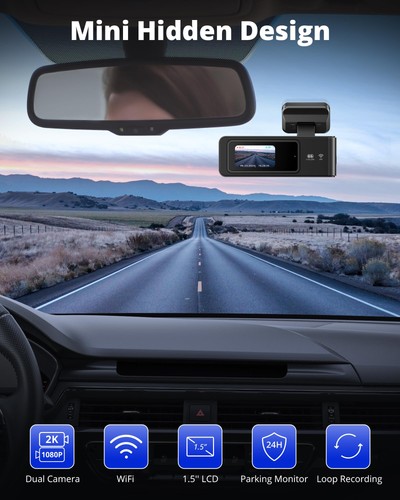 Dash Cam Front and Rear 2K+1080P, Mini WiFi Dash Camera for Cars Dual Dashcam... - Picture 2 of 7