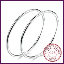 Women 100 925 sterling silver Hoop Earring Round Circle Loop Gifts Box Packing