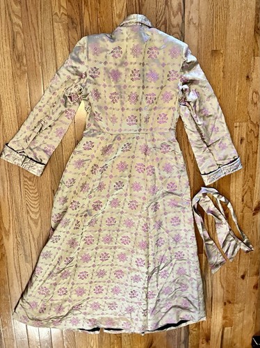 VTG RARE Dressing Gown Robe Duster Jacquard Hollywood Reg. Dusty Rose Hong Kong - Picture 13 of 17