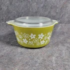 Vintage Pyrex Avocado Green Crazy Daisy Spring Blossom 473 1QT Casserole Dish