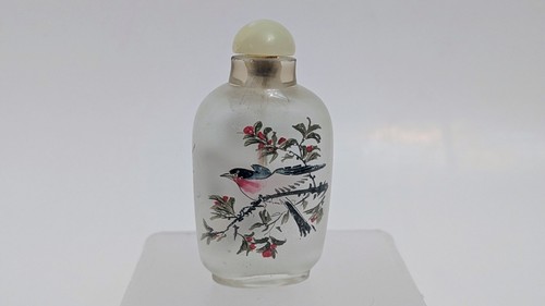 Vintage chinesische umgekehrt bemalte Schnupftabakflasche Strich Vogel Motiv - Bild 8 von 15