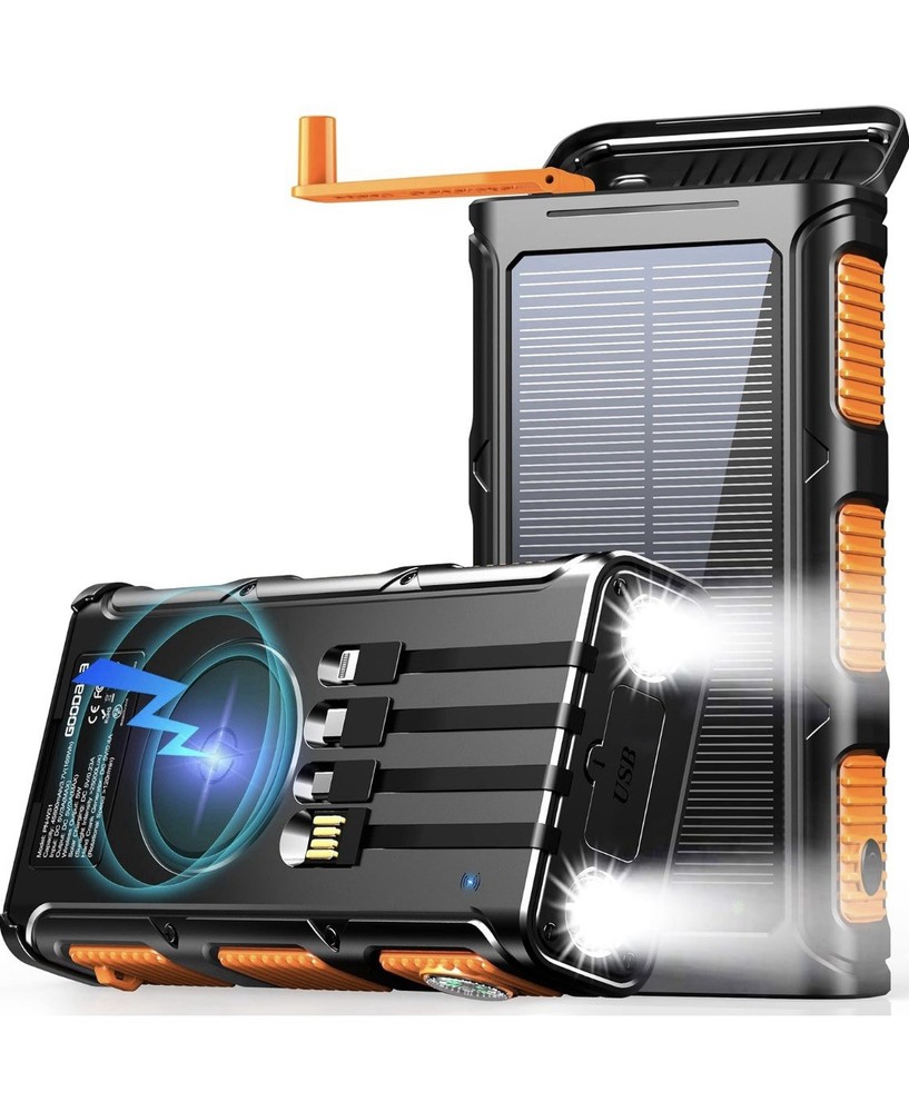 Solar Power Bank 45800mAh Wireless Fast Charger 15W with 7 Outputs 4 Inputs & Flashlight