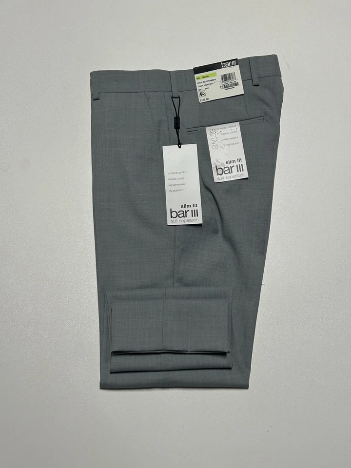 NUEVO BAR III Para Hombres Gris CALCE CEÑIDO ELÁSTICO Mezcla de Lana Traje Vestido Pantalones/Pantalones 30x30 Foto 3 de 4