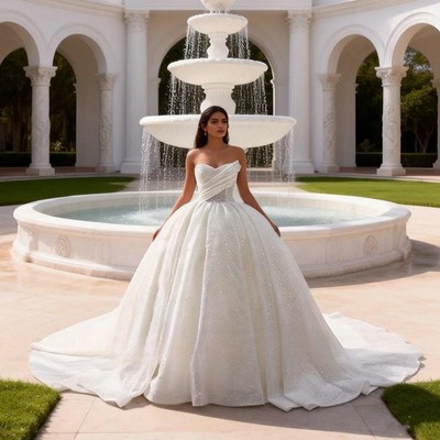 Romantic International Wedding Gown For Bride Ball Gown Strapless Wedding Dress
