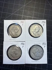 4x USA Silver Half Dollars Franklin 1962 1954 1952