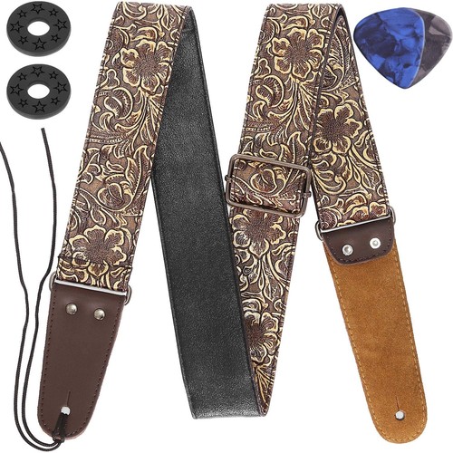 Stamped Leather Guitar Strap - PU Leather Western Vintage 60's Retro Strap wi...
