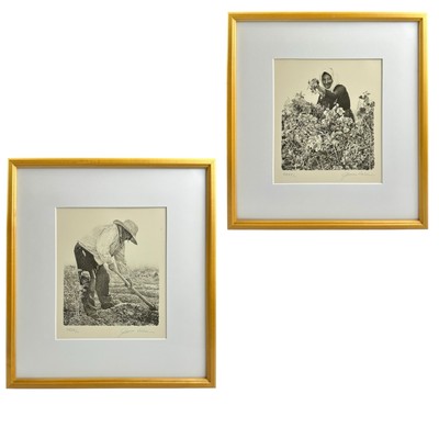 SET OF 2 James Asher, Artist Proof, Old Man, Old Woman Signed Lithographs Framed