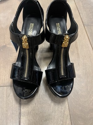 Michael Kors Berkley Patent Black Leather Platform Sandal Women's US size 