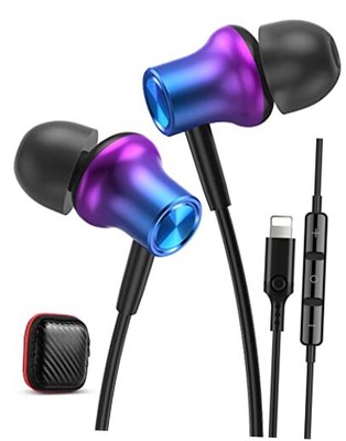  for Apple Headphones Magnetic HiFi Stereo Bass Purple Lightning Wired Earbuds