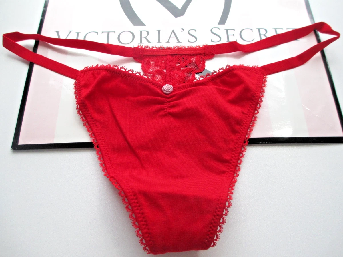 Vintage Victoria's Secret Pink Lace Back Low Rise String Bikini Panty Size M NEW