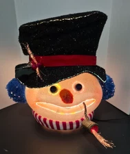 Vintage Fiber Optic SNOWMAN Head Christmas Decoration Electric Plug in