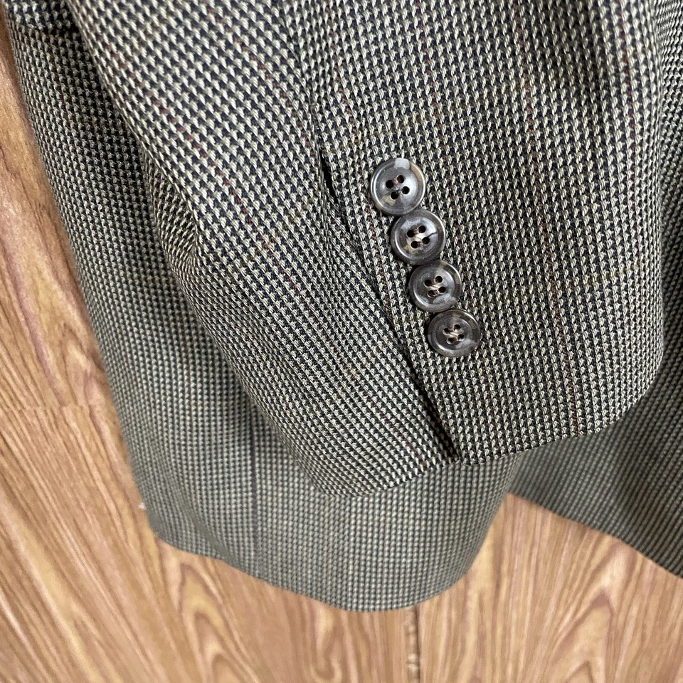 Jos A Bank Sport Coat Mens 48R Olive Green Multicolor Check Silk Three Buttons - Image 4 of 4