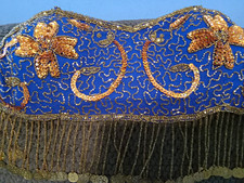 Women's Belly Dance Hip Scarf/Belt Blue Velvet Embroidered Gold Coins And Top