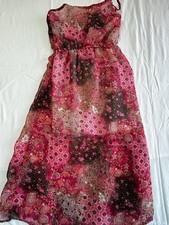 Vintage Havana Flowy Chiffon Lined Summer Thin Strap Dress Floral L Midi Y2K