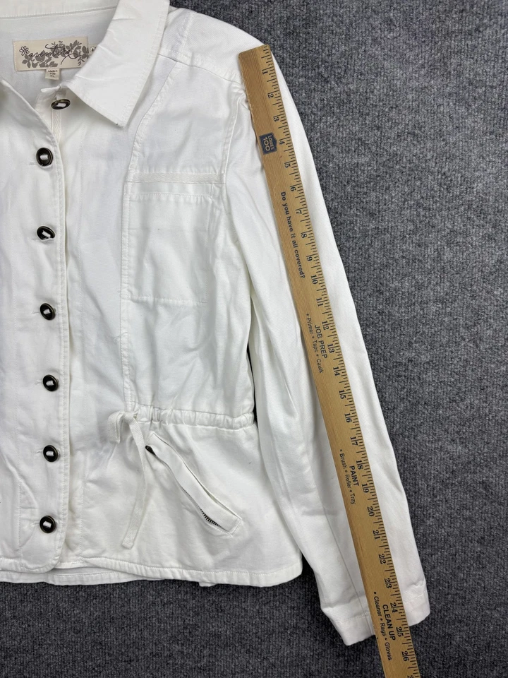 Chaqueta Aventura Mujer XL Blanca Algodón Orgánico Utilidad Botón Frontal Cordón Foto 4 de 4