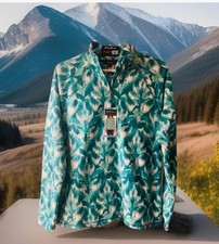 Eddie Bauer Womens Polar Fleece 1/4 Zip Pullover XL Turquoise Leaf Print comfort