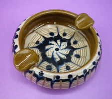 Ashtray Mini Art Pottery Red Clay with Great Colors & Floral Design - Small