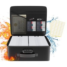 Fireproof Safe Photo Storage Box with 18 Inner 4" x 6" Clear Photo Cases, Por...