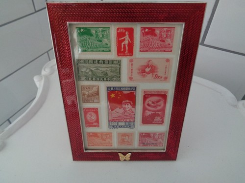 Chinese Stamps c1940s to 1950s Set inside Vera Wang Wedgewood frame Used - Picture 11 of 19