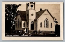 Walker Iowa IA Christian Church Men Working Real Photo Postcard RPPC c1910