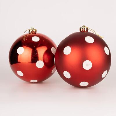 12X Weihnachtskugeln Baumschmuck rot weiß gepunktet Weihnachten Hängedeko 50mm